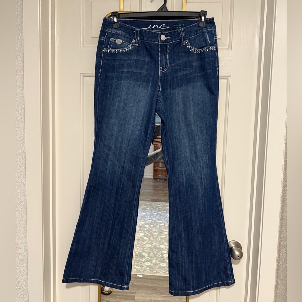 INC Y2K International Concepts Dark Blue Flare Jeans